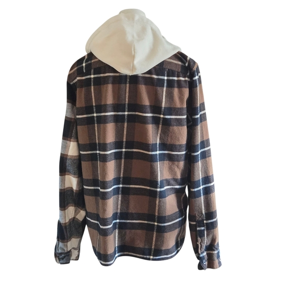 Hollister Women's L Hooded Split Plaid Shacket TwoTone Colorblock Cotton Flannel - Picture 2 of 16